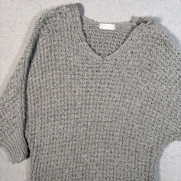 Altar’d State Chunky Open Knit V Neck Sweater Women’s Size M Grey Lagenlook - Picture 3 of 10